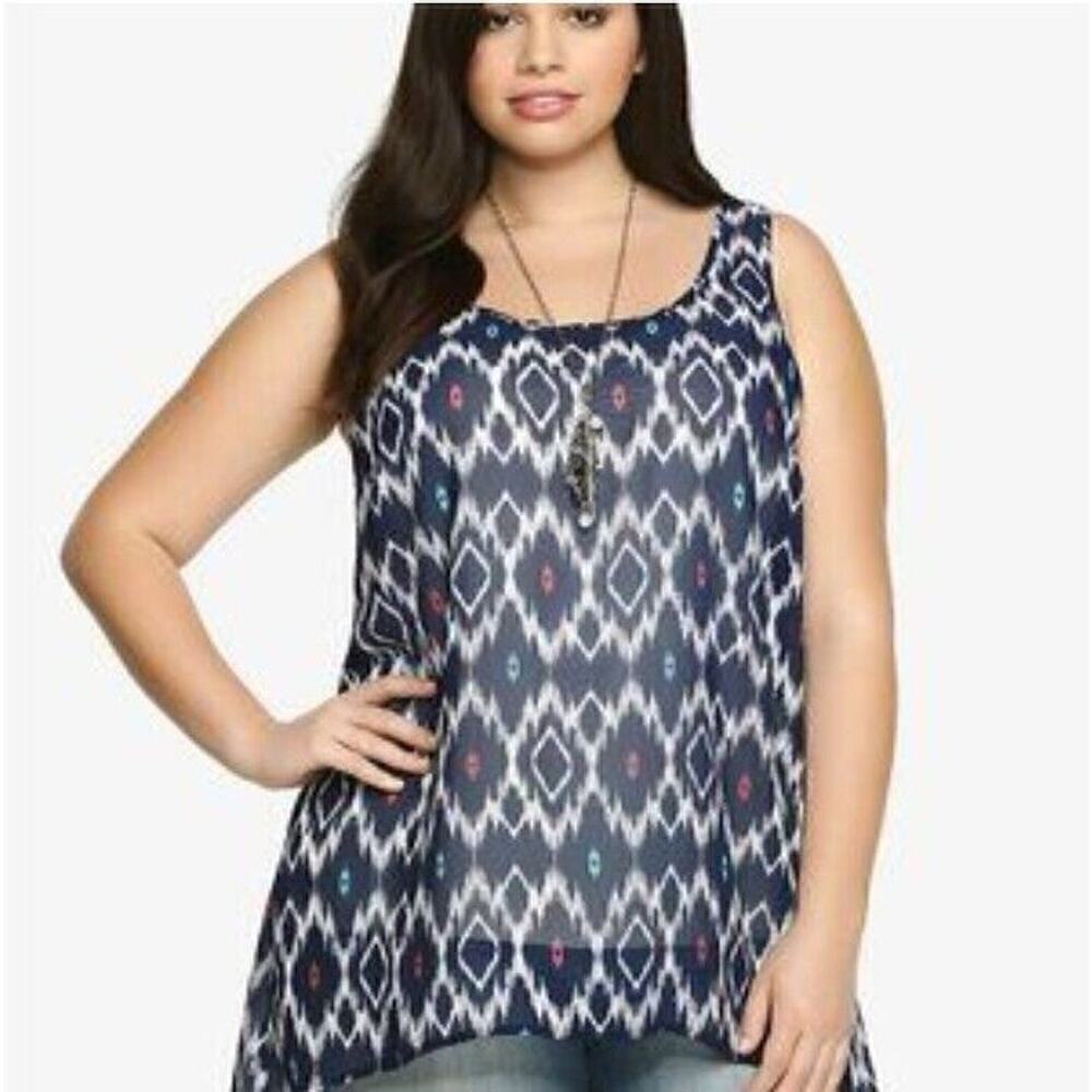 Torrid Blue Diamond Chiffon Tank Top Blouse Sz 1X Lightweight Womens Pull Over